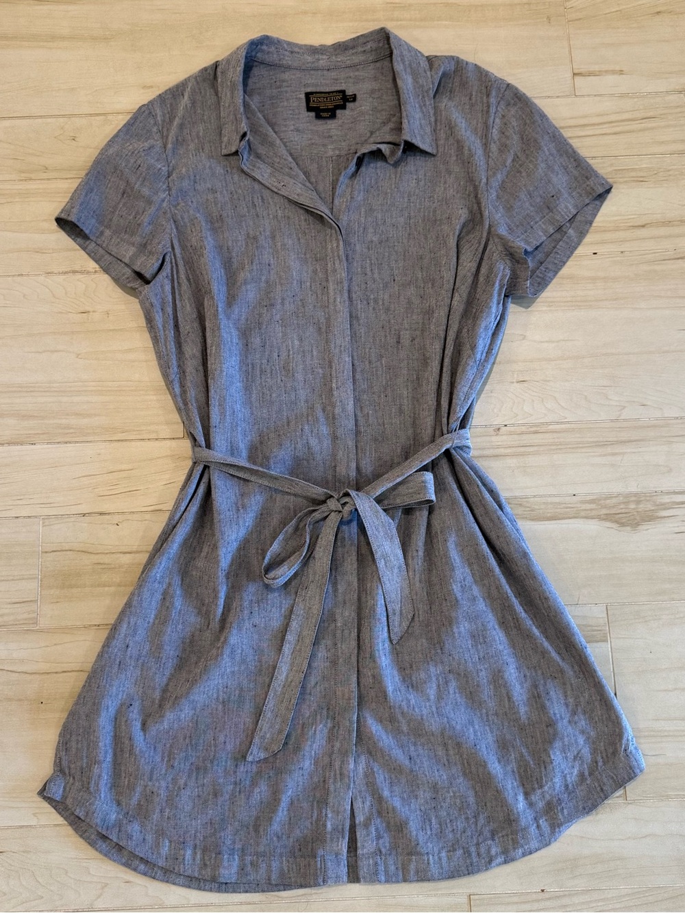 Pendleton Linen Blend Shirt Dress Quiet Luxury Tie Waist Midi Petite 14P